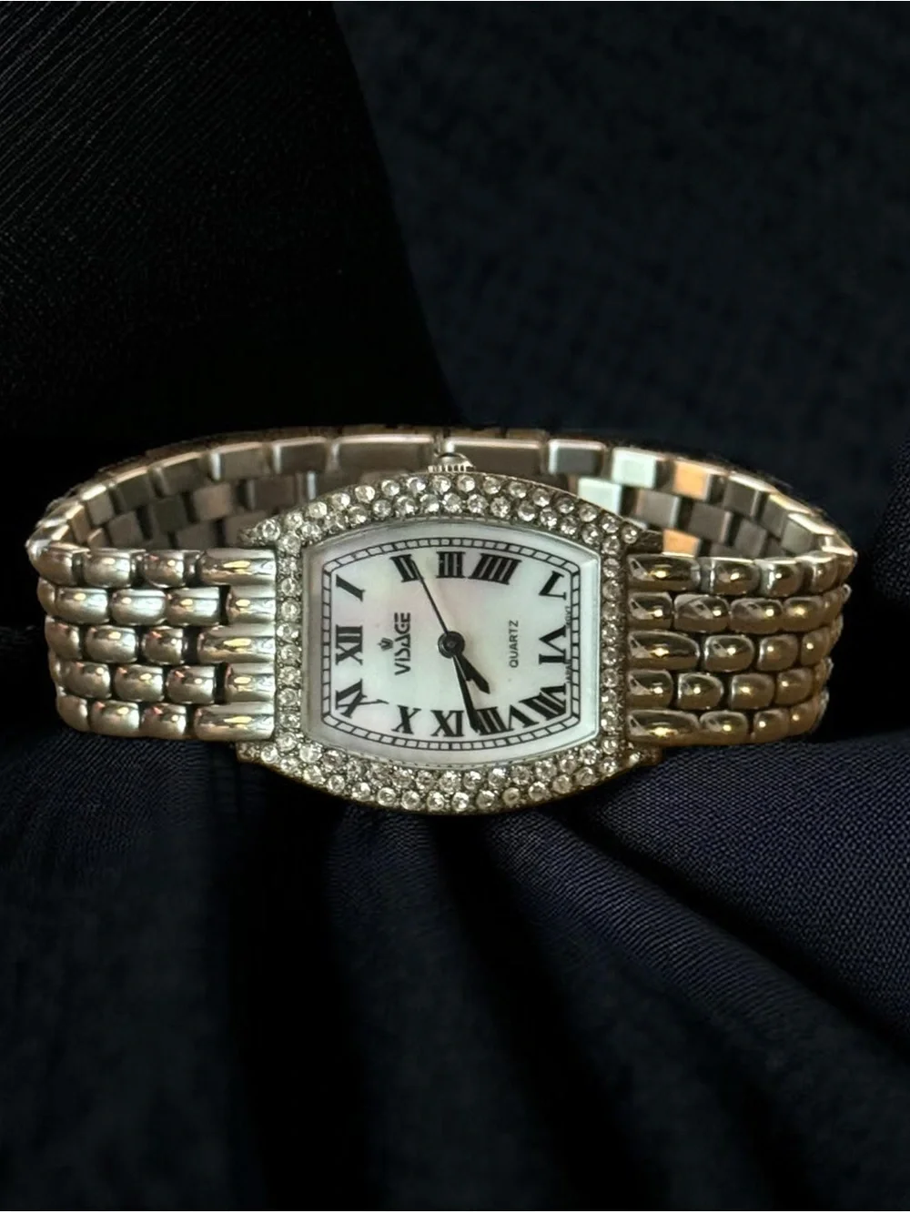 Vintage Visage silver tone Swarovski crystals bezel analog watch